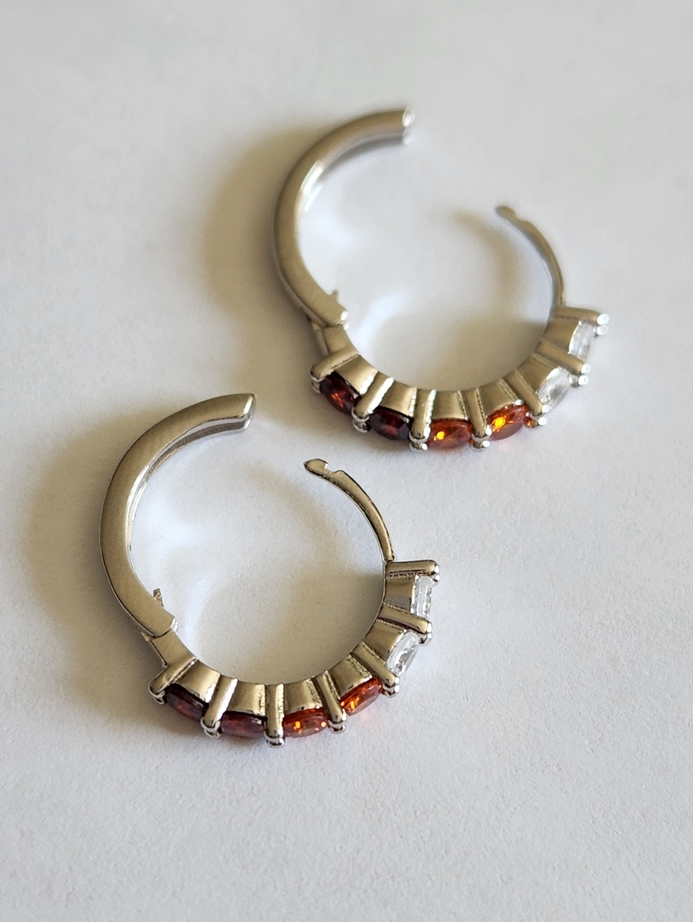 New 925 Silver Orange Sapphire Ruby Diamond Hoop Earrings for Women - Picture 10 of 11